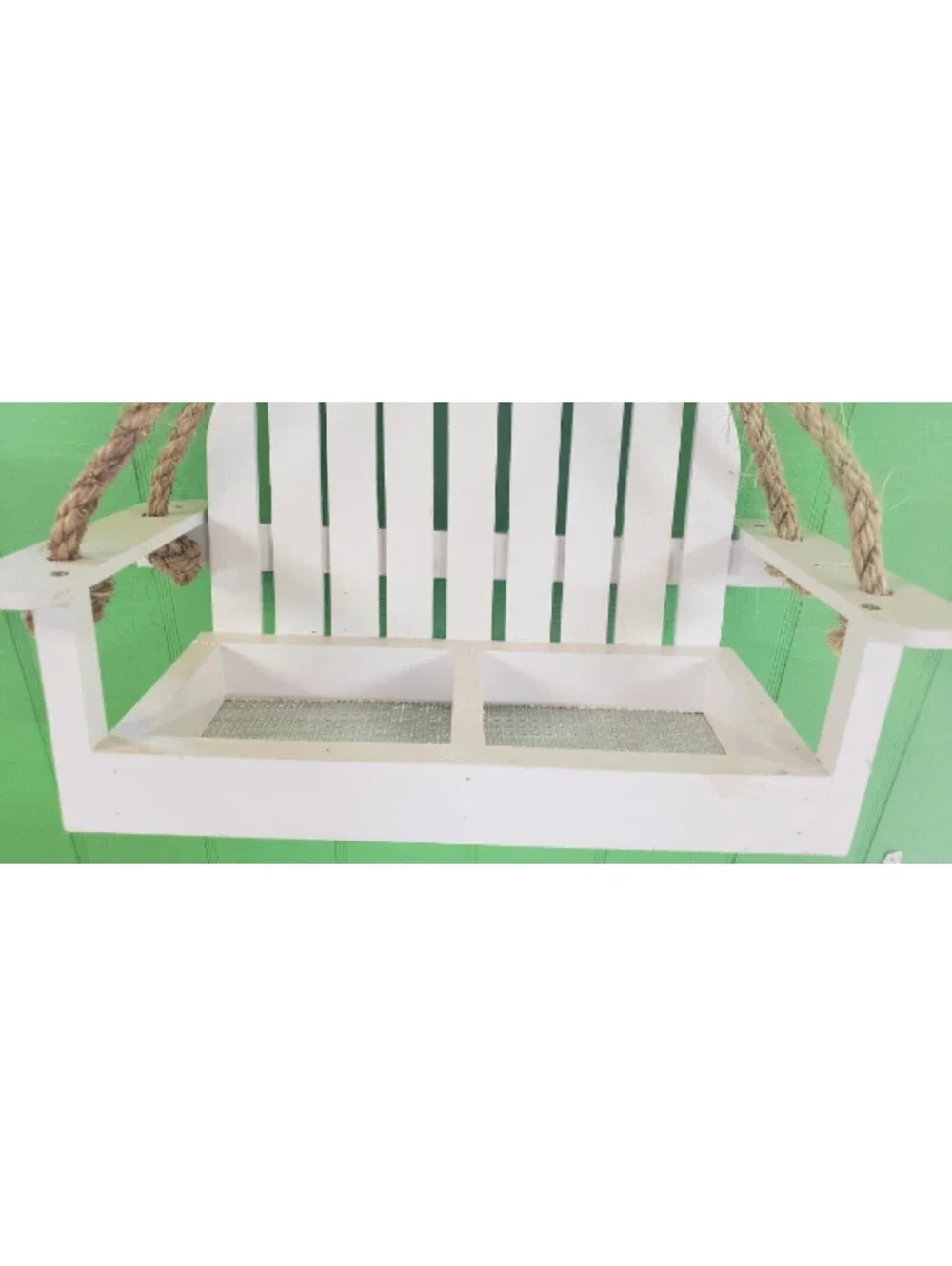 Wooden Hanging White Bird Feeder Bench Swing Seat Seed Garden Handcrafted USA